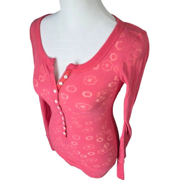Aeropostale Pink Burnout Floral Thermal Henley Top Long Sleeve Waffle Knit S - Picture 2 of 6